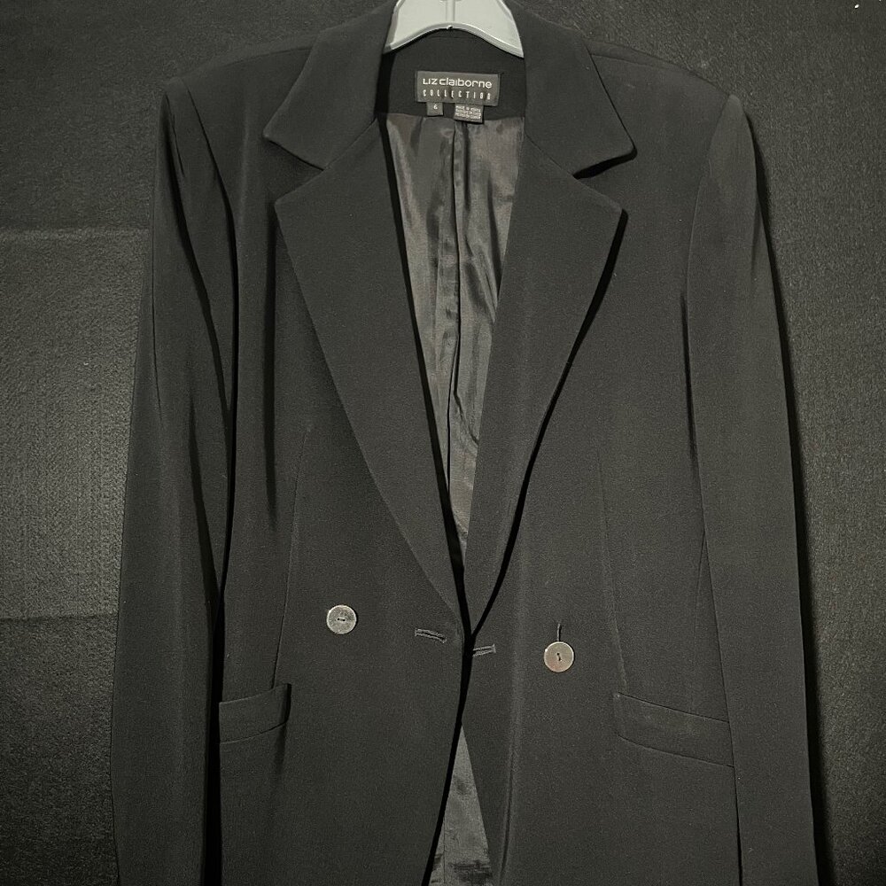 Liz Claiborne Black Blazer Suit Jacket 1 Button Vintage 90s Women's Size 6